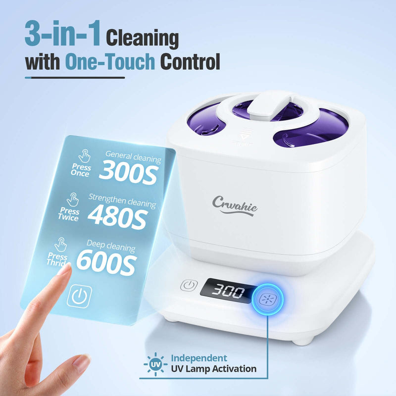 [Australia] - Ultrasonic Retainer Cleaner, Detachable 45kHz Retainer Cleaner Machine 3 Modes Dental Cleaning Pod with Visible Window Digital Timer for Mouth Guard, Dentures, Aligner, Braces, Jewelry - White 
