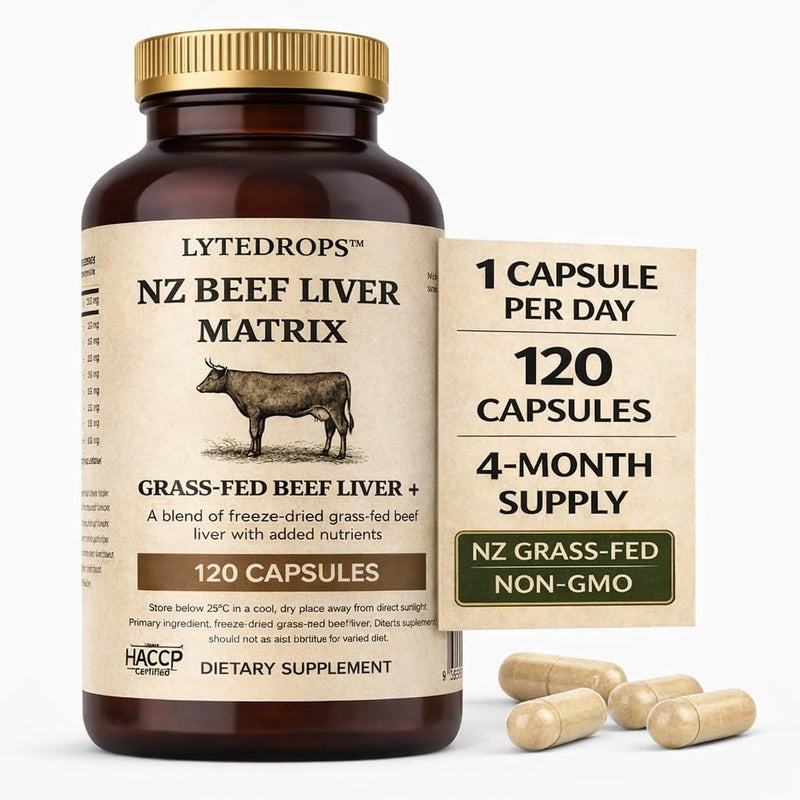 NZ Beef Liver Matrix – Grass Fed Beef Liver Capsules - 1 Capsule Dose (not 4-6) Includes Bio Available B12, and Amplified Ingredients 1 count (Pack of 120)