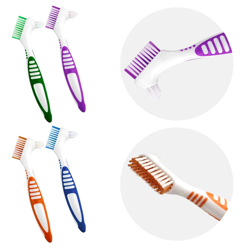 [Australia] - Random Color 1 Premium Dual-Sided Denture Cleaning Brush with Multi-Layered Soft Bristles and Rubber Anti-Slip Handle - Portable False Teeth Cleaning Tool for Efficient Denture Care (1) 
