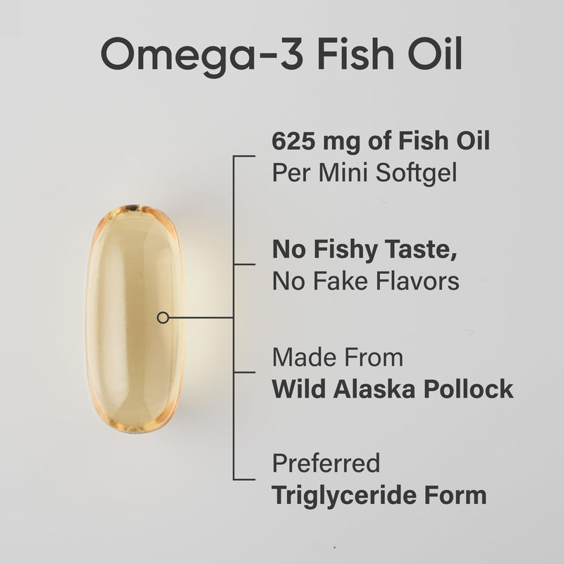 [Australia] - Sports Research Fish Oil Mini-Softgels - Easy to Swallow Omega-3 Fatty Acids from Wild Caught Alaska Pollock Supporting Brain & Heart Health - 625mg, 120 Capsules 120 Count (Pack of 1) 