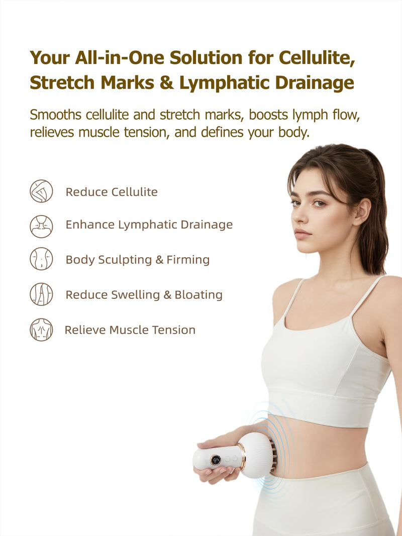 [Australia] - Lymphatic Drainage Massager & Anti Cellulite Massage Tool, Helps Reduce Stretch Marks & Cellulite, for Legs, Arms & Belly, Body Sculpting Machine with Microcurrent, Light, Heat & Vibration 