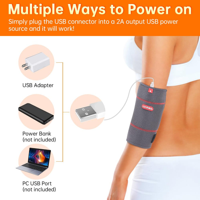 Elbow Heating Pad Wrap for Joint Pain USB Heated Elbow Brace | Tendonitis and Tennis Elbow Portable Moist Heat Therapy Elbow Sleeve Adjustable Temperature (Non-Chargeable) Gray (Elbow)