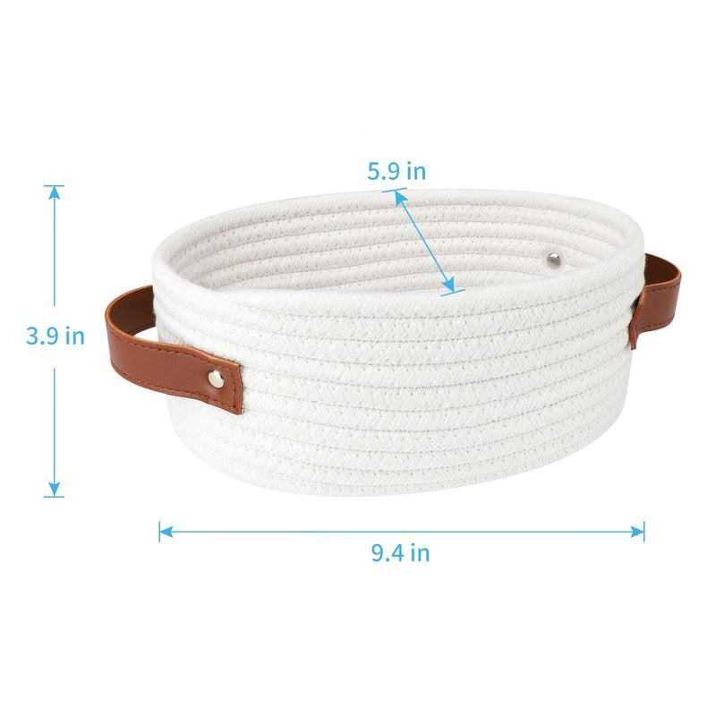 [Australia] - ABenkle Small Woven Basket, Mini Cotton Rope Storage Basket, Tiny White Easter Basket, Shelf Basket, Oval Decorative Toy Dog Cat Basket for Nursery, Kids Room, Empty Gift Basket, 9.4" x 5.9" x 3.9" XS 