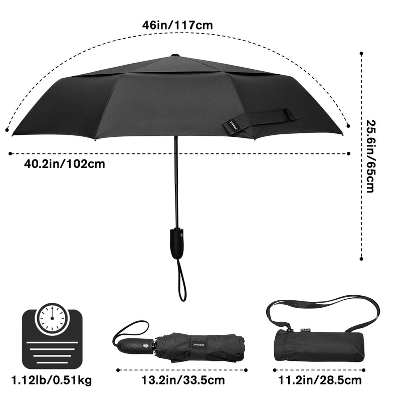 G4Free 62" Automatic Open Golf Umbrella + 46" Automatic Windproof Travel Umbrella, Double Canopy, Black