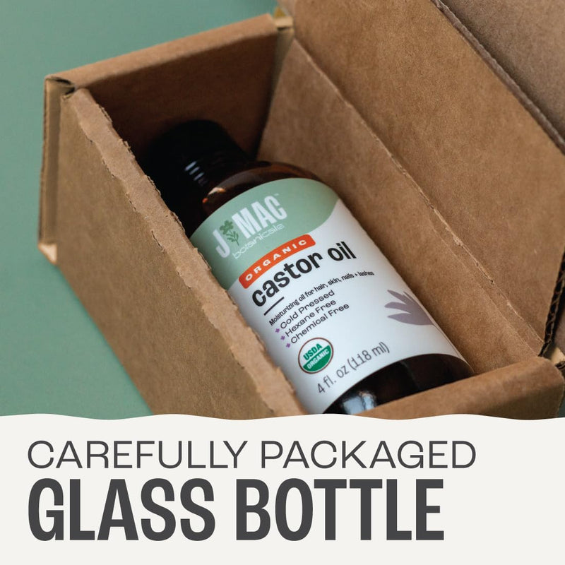 [Australia] - J MAC BOTANICALS Organic Castor Oil Cold Pressed (Glass Bottle, 4 oz, NO DROPPER), pure hexane free castor oil for face, skin, eyelashes 4 Fl Oz (Pack of 1) 