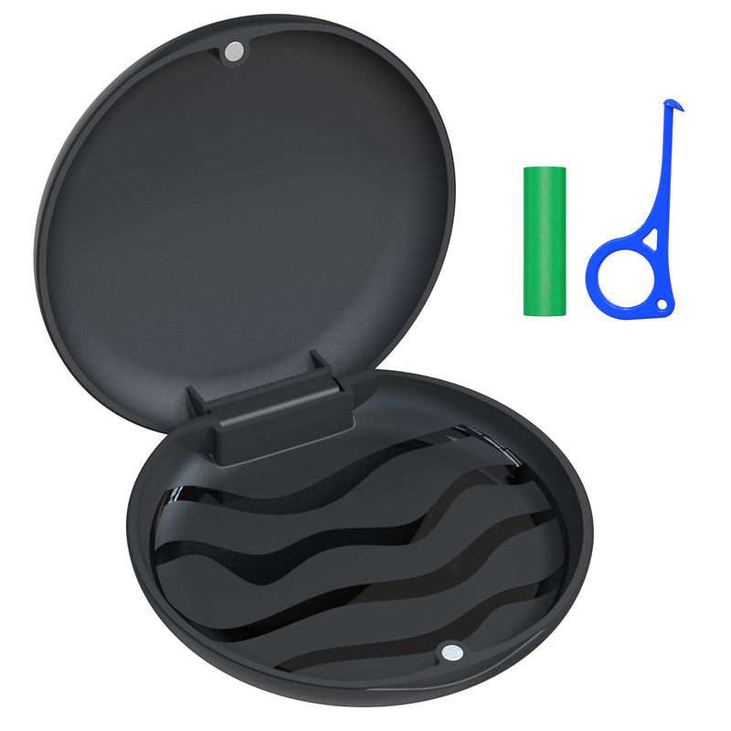 Retainer Case, Slim Aligner Case, Night Mouth Guard Case, Premium Denture Case with Retainer Removal Tool and Chewy, for Disassembly of Oral Care, Black (Black, Pack of 1)