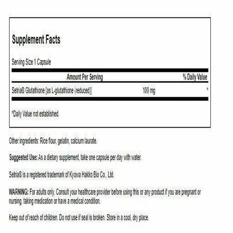 Swanson Amino Acid L-Glutathione 100 mg for Antioxidants, 100 Capsules | Supports the Body's Defenses Against Oxidative Stress, Antioxidant Support to Neutralize Free Radicals, Detox Support 100 Count (Pack of 1)