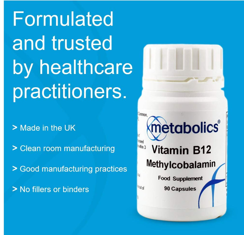 Vitamin B12 Methylcobalamin 1000mcg by Metabolics — Vitamin B12 Supplement Containing Only Methylcobalamin — Contributes to the Reduction of Tiredness & Fatigue | Additive Free