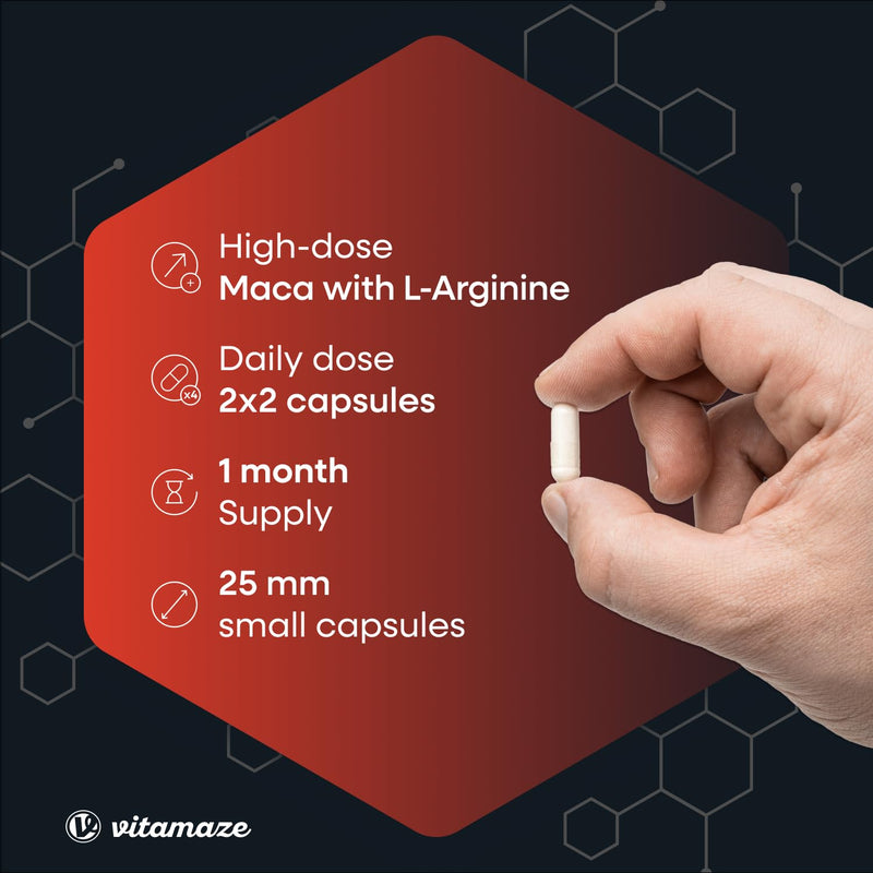 Maca Root Capsules - Libido Booster for Men and Women - Natural Testosterone Substitute - 5000 mg Maca Extract Powder + L-Arginine + Vitamin B6, B12 + OPC + Zinc - 120 Organic Capsules Maca Root 5000 mg