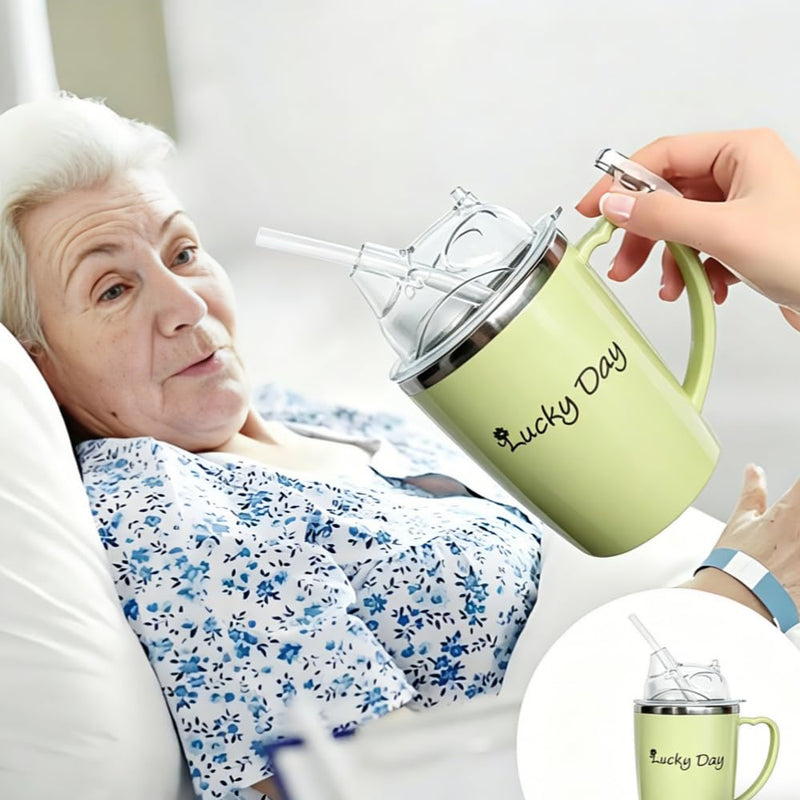3 in 1 Sippy Cup for Adults, 350ML Adult Sippy Cups for The Elderly Non Spill for Daily Living Adult Sippy Cup with Lid and 30cm Straw Adult Beakers for Elderly Non Spill for Disabled Drinking Aids