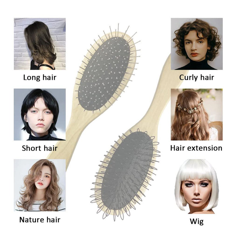 Amirce Wig Brush for Synthetic Hair, Detangling Professional Wood Handle Comb Set, WB-1 Middle