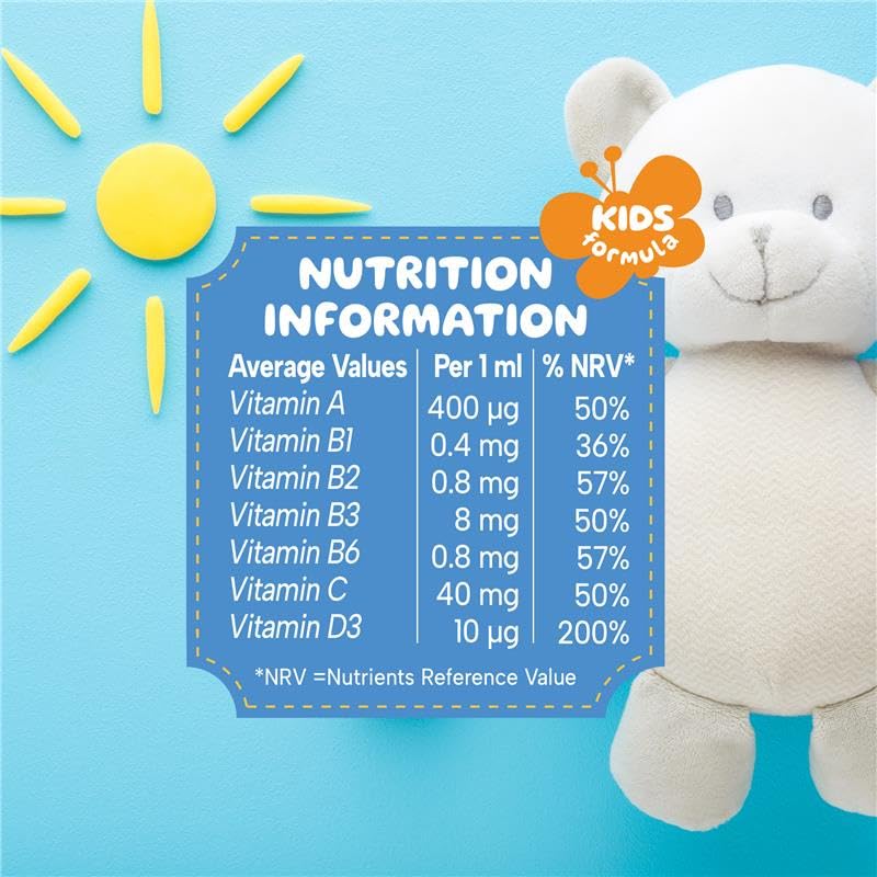 MinaKIDS Multivitamin Drops for Babies & Kids 60 ml – 7 Essential Vitamins to Support Brain Function, Growth, Immune Health for Kids 0-12 Years. Yummy Orange Flavour, Vegan, Dropper Included
