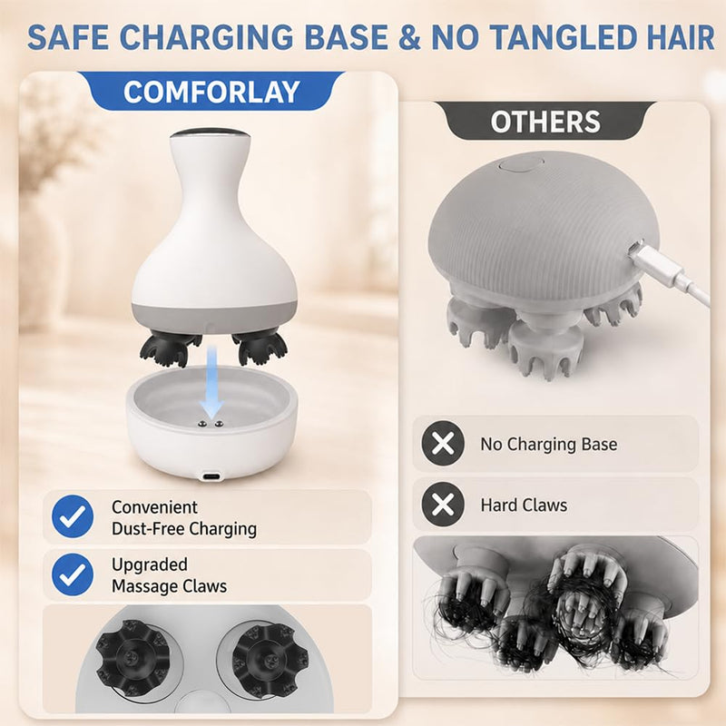 Electric Cordless Hair Scalp Massager for Hair Growth, Handheld Hair Kneading Scrubber with Red Light, Deep Clean Scalp Scrubber, Portable Head Scratcher for Stress Relax, Gifts for Parents