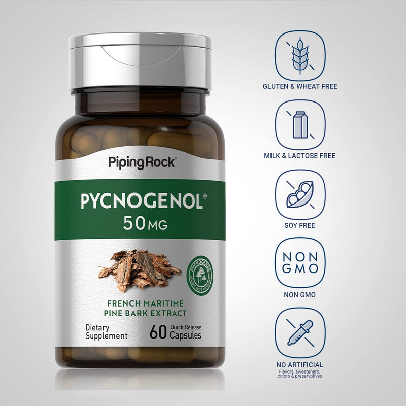 [Australia] - Piping Rock Pycnogenol 50 mg | 60 Capsules | French Maritime Pine Bark Extract | Non-GMO, Gluten Free Supplement 