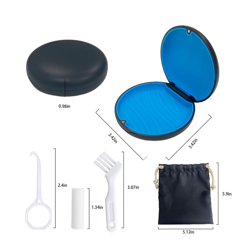 [Australia] - Retainer Case,Cute Slim Aligner Case Compatible with Invisalign,Retainer Holder with Aligner Remover Tool, Chew & Brush,Rope Bag (Black Outside Blue Silicone) Black Outside Blue Silicone 