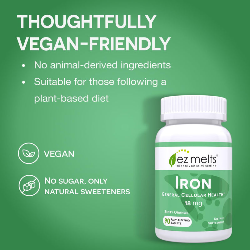 [Australia] - EZ Melts Dissolvable Iron Supplement 18 mg, Sugar-Free, 3-Month Supply 90 Count (Pack of 1) 