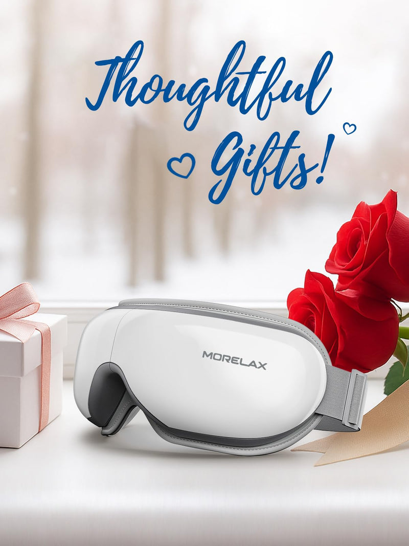 [Australia] - Morelax Eye Massager with Heat & Bluetooth Music, Birthday Gifts for Women, Reduce Eye Strain, Headache Relief and Improve Sleep, Eye Care Device for Migraine Without Display - White 