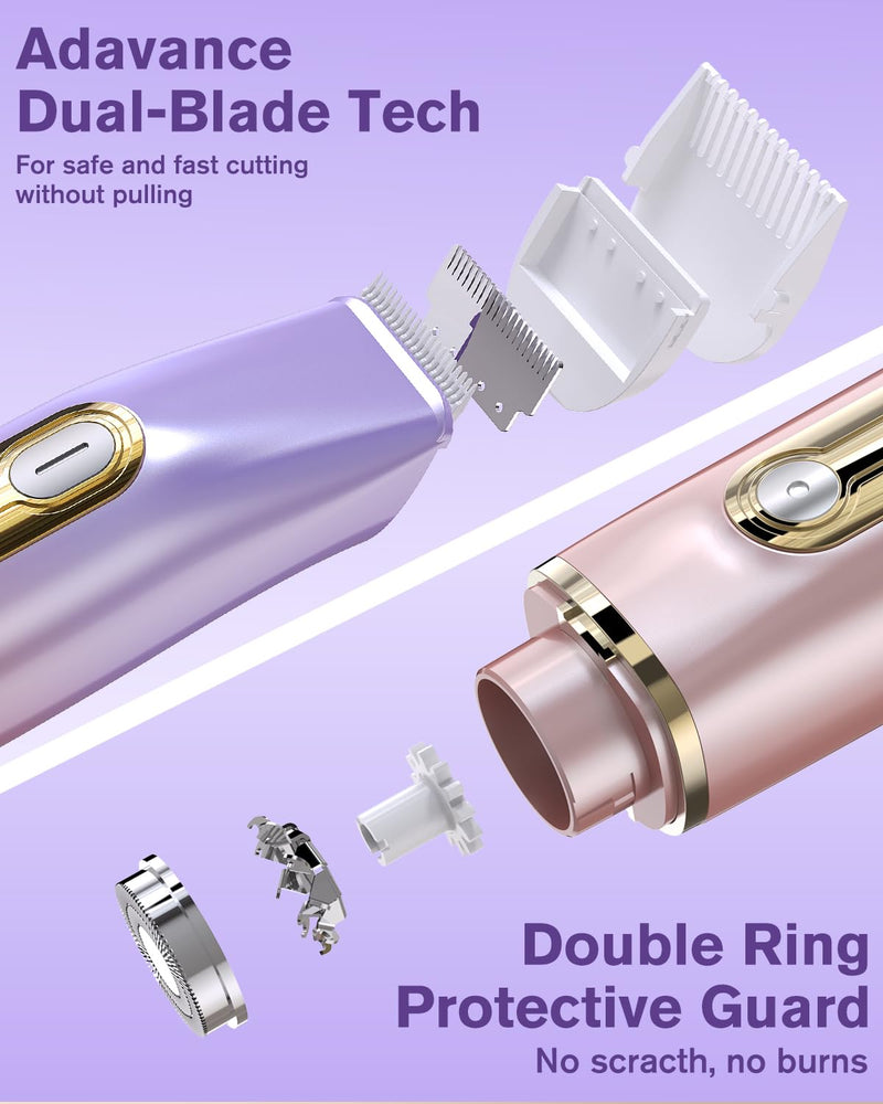 [Australia] - 2 in 1 Electric Bikini Shaver for Women - 2025 Dual Head Bikini Trimmer for Women IPX7 Waterproof Wet & Dry Use Bikini Razor for Travel Rechargeable Electric Razor for Underarm Leg Arm,Purple 