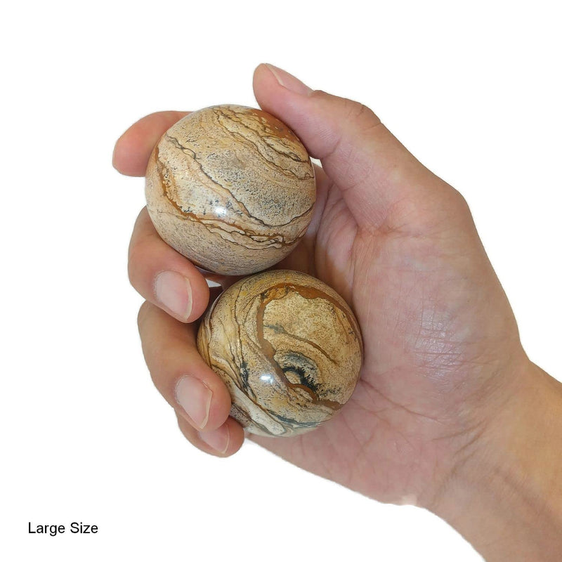 [Australia] - Top Chi Picture Jasper Baoding Balls with Stand for Hand Therapy, Exercise, and Stress Relief (Large 2 Inch) Large 2 Inch 
