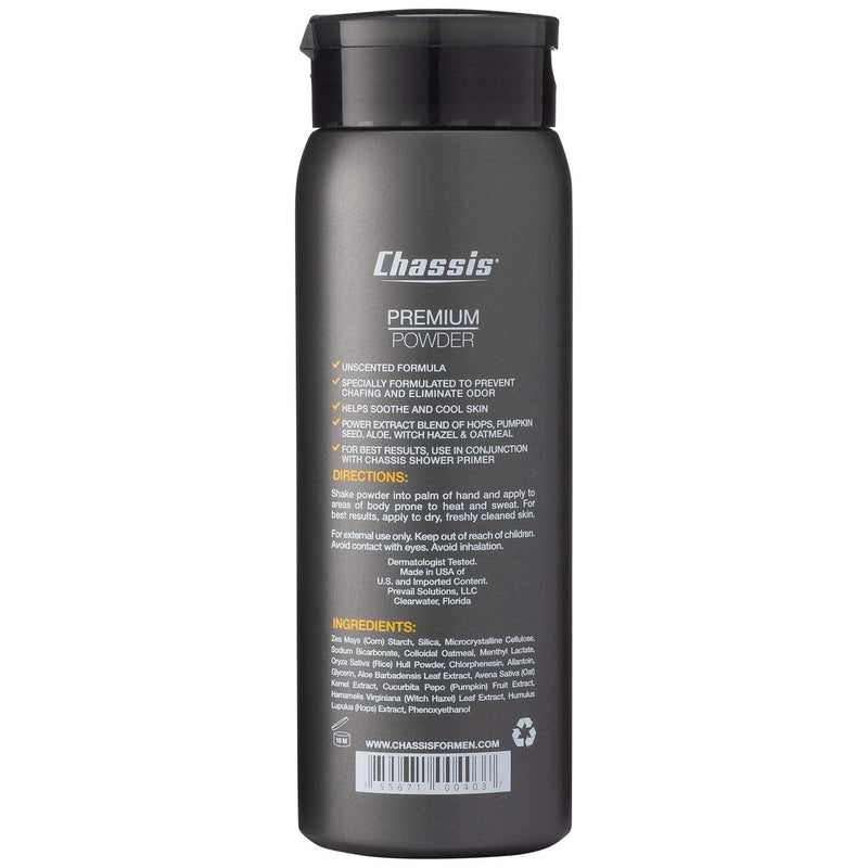 Chassis Unscented Powder for Men, Premium Natural Body Powder with Odor-Absorbing Formula, Non-Talcum Powder Free of Aluminum, Menthol, and Parabens, Anti-Chafing Powder to Reduce Sweat 4.2 Ounce (Pack of 1)