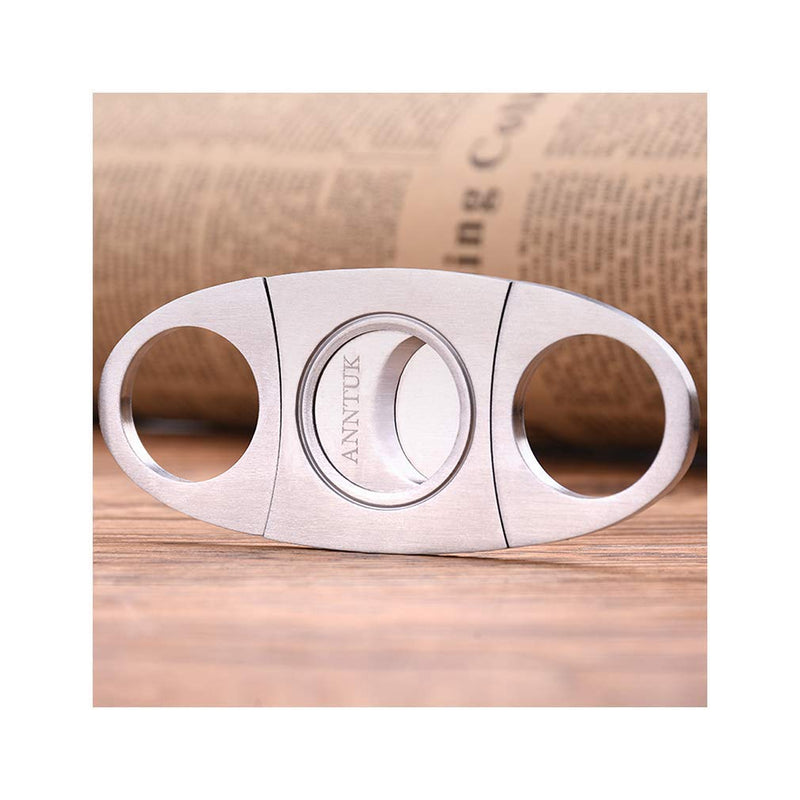 [Australia] - Cigar Cutter Stainless Steel Guillotine Double Cut Blade in Leather Pouch, Silver 