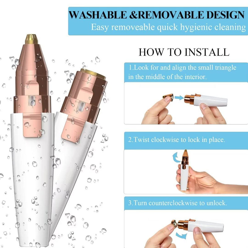 [Australia] - Eyebrow Razor,Facial Hair Removal for Women, (USB Rechargeable), 2 in 1 Eyebrow Trimmer and 100% Painless Hair Remover with Light for Nose, Lips, Face, Body White 