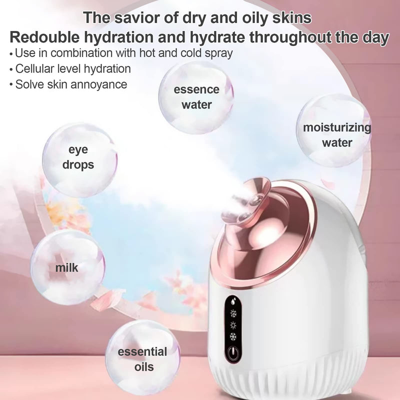[Australia] - Facial Steamer - Nano Ionic Facial Steamer with Cold&Warm&Hot Mist,240ml Large Water Tank,Small Face Humidifier,White White 
