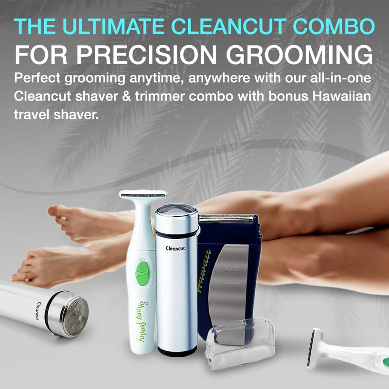 [Australia] - Cleancut Personal Electric Shaver & Trimmer Combo - ES412 Foil Shaver, PS335 Body Trimmer for Men & Women, Rechargeable Cordless Shaver for Face, Pubic, Intimate Areas - Made in Japan 