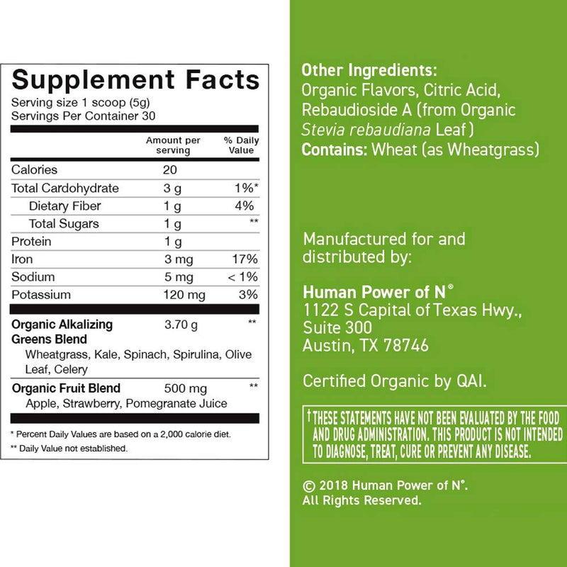 [Australia] - humanN HeartGreens | Superfood Organic Powder with Wheatgrass, Kale, Spinach, and Spirulina, USDA Organic Non-GMO, from The Makers of SuperBeets (Green Apple Flavor, 5.29-Ounce 