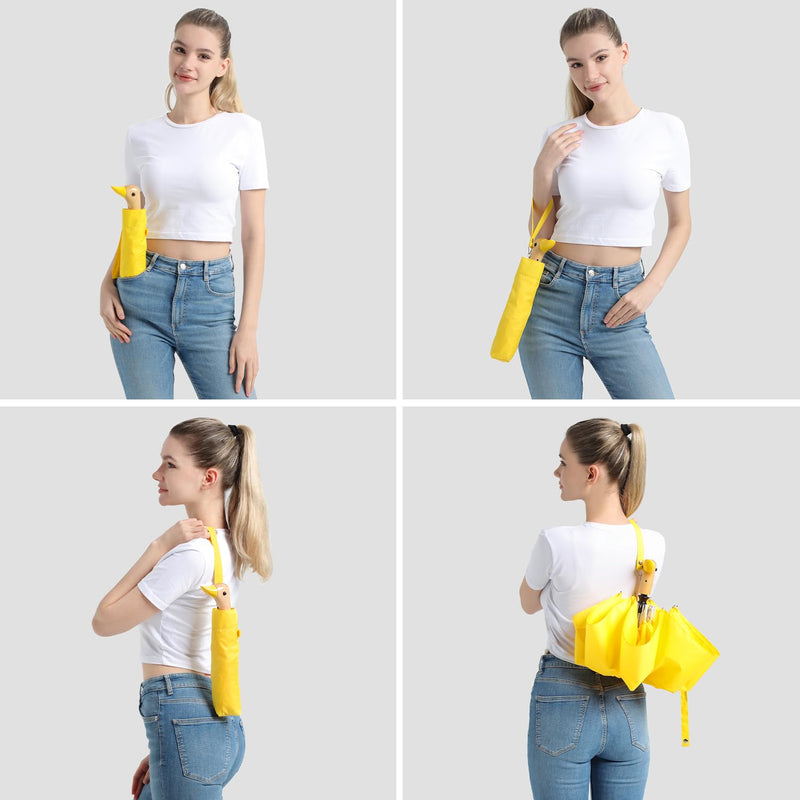 Yellow Duck Auto Umbrella - 46 inch Yellow Travel Duck Handle Compact Folding Cute Animal Sun Umbrella UV Protection for Adults Kids
