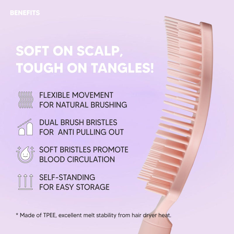 Wavy Detangling Brush(Soft Bristles), Detangler Comb with Flexible Bristles, Remove Knots and Tangle, Scalp Massage, Wet & Dry Hair, Detangling Brush for Adult and Kids Hair,