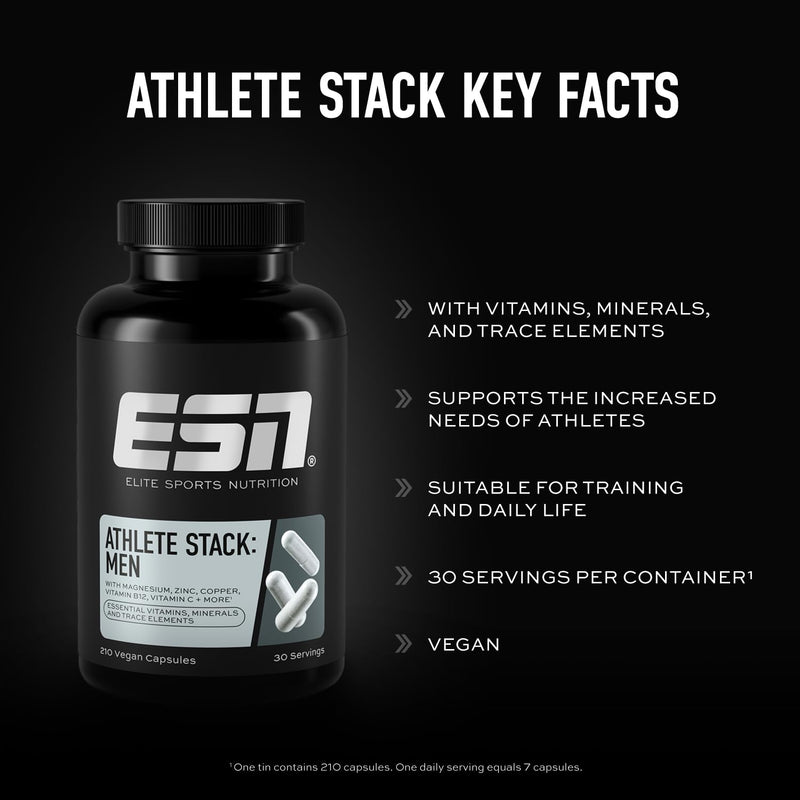 ESN Athlete Stack Men, 210 Capsules, Trace Elements and Minerals Capsules with Zinc, Magnesium and More 210 count (Pack of 1)