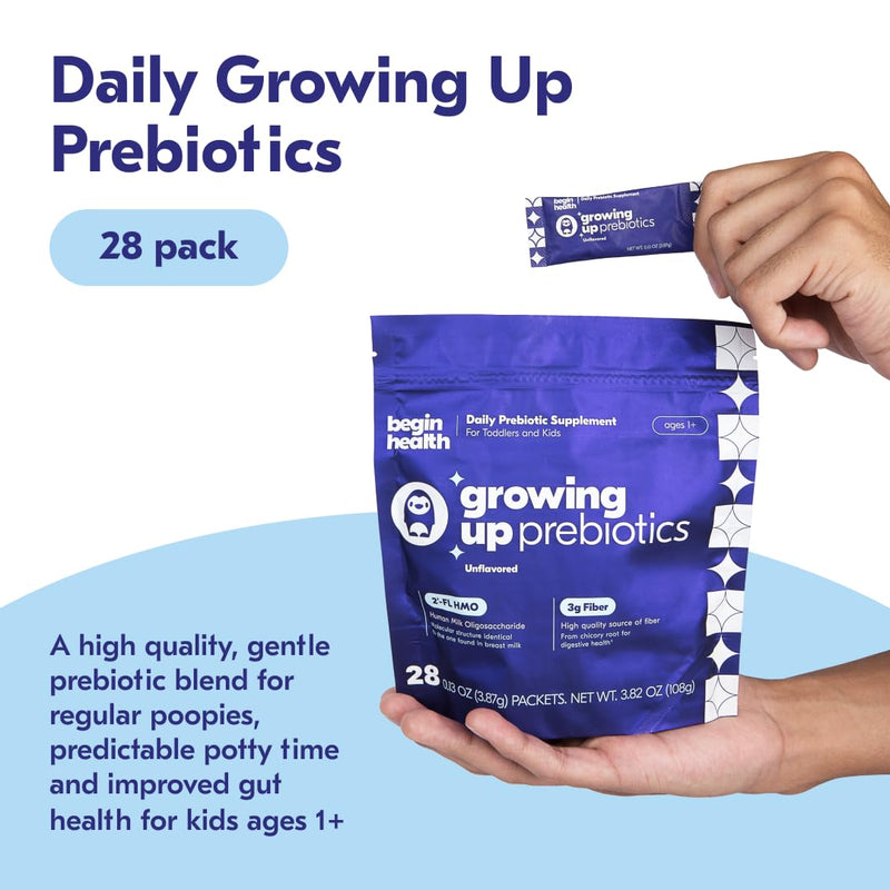 [Australia] - Begin Health Daily Growing Up Prebiotics 28-Pack - Kids Digestion Powder, for Constipation Prone Kiddos | Softens Stool for Easy Pooping | Fiber Rich w/Chicory Root, Tasteless & Textureless 