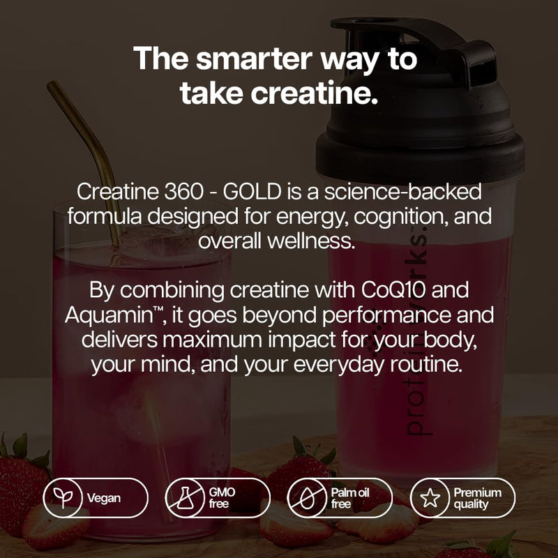 Protein Works | Creatine 360 - Gold Innovation, Creatine Monohydrate, CoQ10, Aquamin, Vitamin D3 & B6, Magnesium, Improves Focus, Mental Clarity, Cellular Support, Berry Burst, 60 Servings, 300g 60 Shakes (300g)