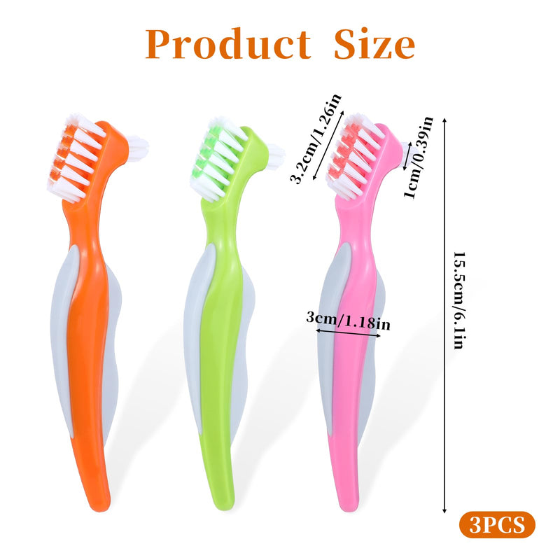 [Australia] - JIYIN Pack of 3 denture brushes, double-sided denture toothbrushes, denture toothbrushes, cleaning brush for cleaning false teeth (color 2) 