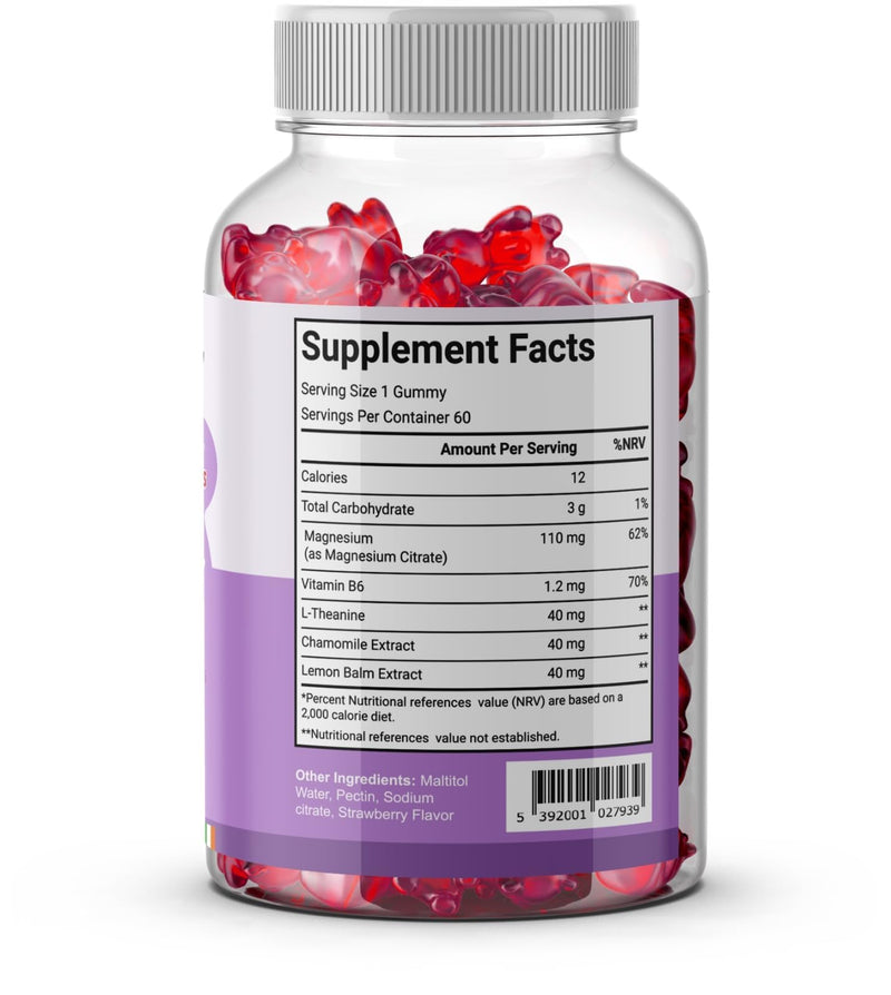 Kids Magnesium Gummies for Calm & Sleep – 2MONTHS–Supply – Sugar-Free Strawberry – Vegan, Gluten-Free, Magnesium Citrate – 60 Gummies –No Melatonin – Irish-Owned, HACCP & GMP Certified– Gaelwell®