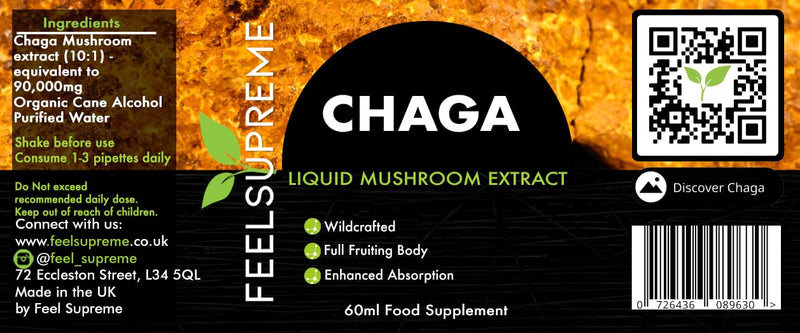 Chaga Mushroom Liquid Extract - Antioxidant-Rich, Pure Chaga Mushroom Supplement - Immune System Booster, Energy Supplements - Non-GMO, Natural Ingredients - 60ml