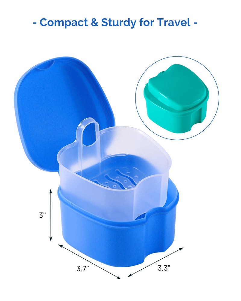 [Australia] - JMU 2pcs Denture Bath Case, Denture Cup for Soaking Dentures with Strainer Basket Tray for Dentures, Mouth Guard Storage Case (Navy Blue/Teal Blue) Navy Blue,Teal Blue 