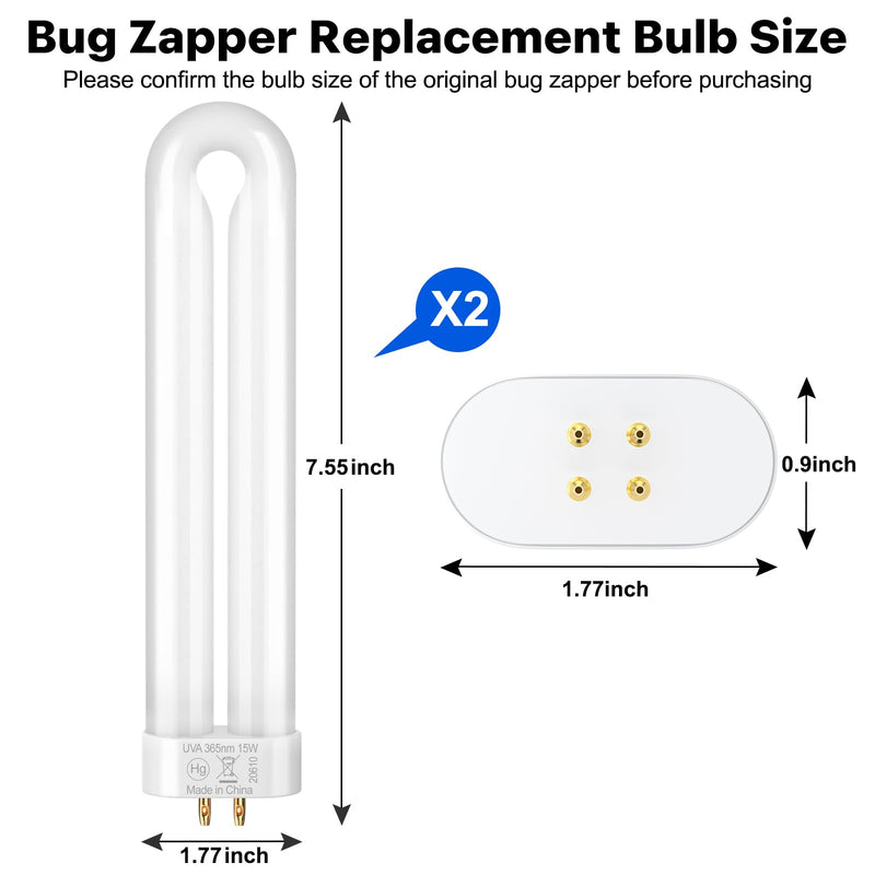 [Australia] - GOOTOP Replacement Bulb for Zap T6 Pro, K15, T9, X3 Bug Zapper Outdoor, 15W, 4-Pin Base, U Shaped Twin Tube Bulb for Outdoor Mosquito Zapper,2 Pack 
