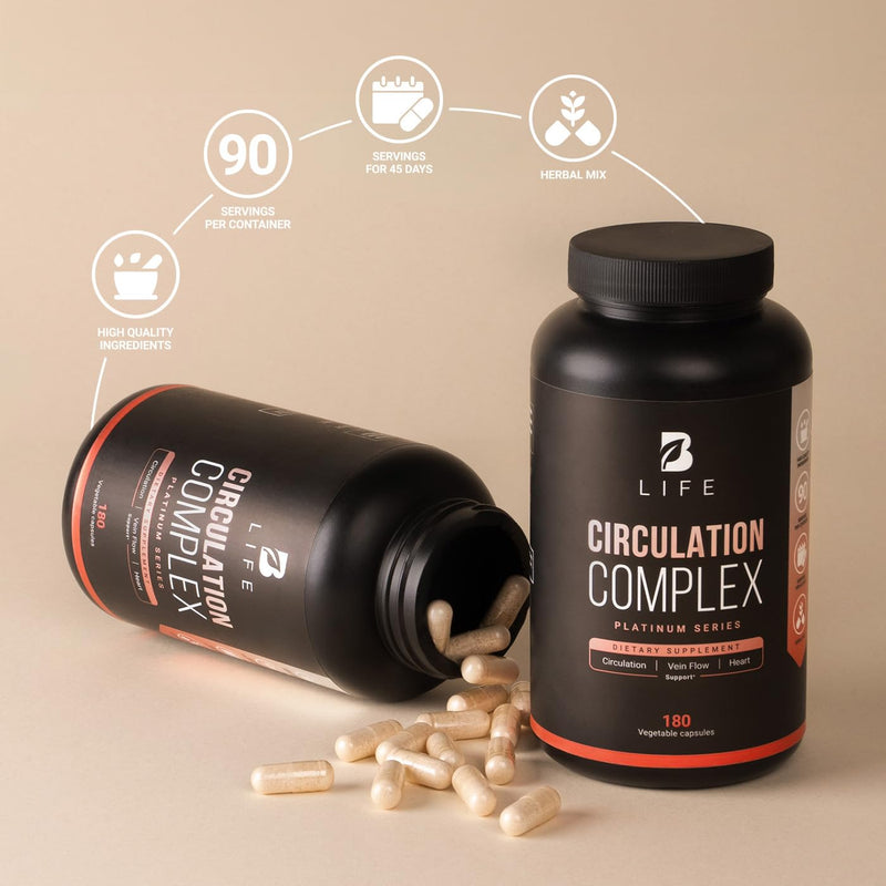 [Australia] - Butcher’s Broom, Horse Chestnut, L-Arginine and Resveratrol, Circulation Complex | 180 Caps - 45 Days | Made in USA by B Life. (CirculationUSA) 180 Count (Pack of 1) 