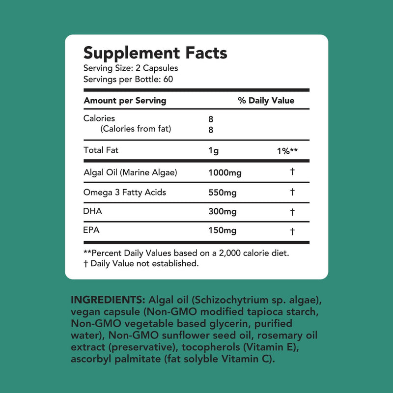 [Australia] - Amandean Vegan Omega 3 Supplement. Premium Fish Oil Alternative! Algae DHA & EPA. 120 Carrageenan Free Softgels. Algal Essential Fatty Acids. Plant Based Heart, Skin, Brain, Eye, Immune Support. 