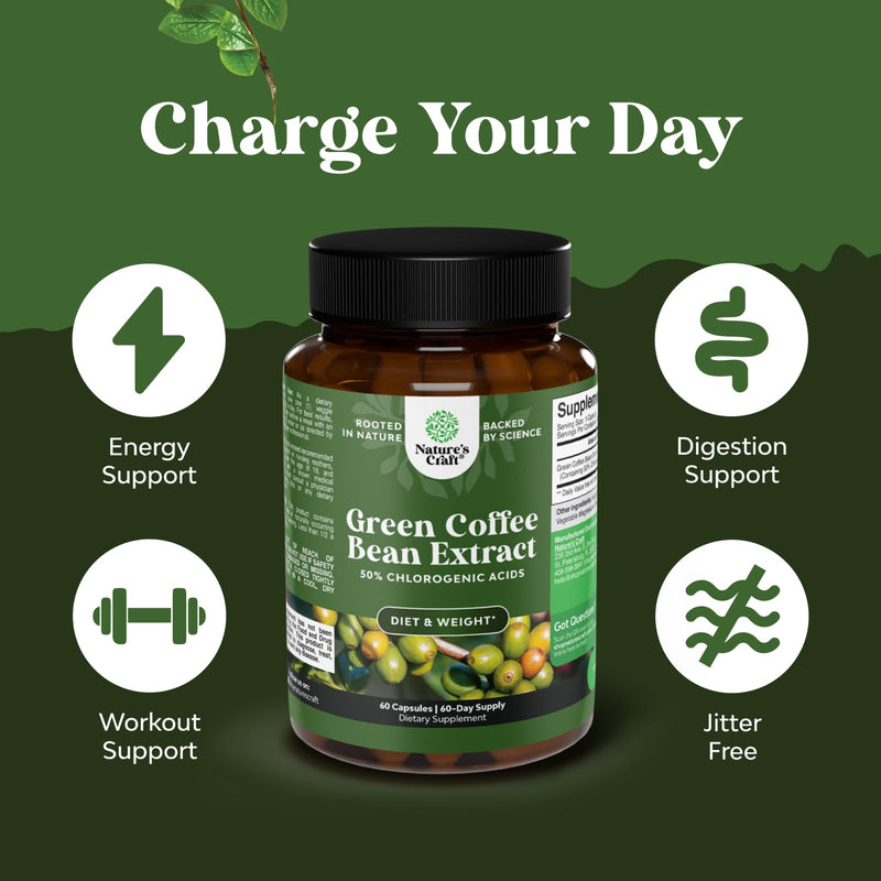 [Australia] - Pure Green Coffee Bean Extract - Super Energizing Green Coffee Extract with 50% Chlorogenic Acid for Antioxidant Heart Health Mental Focus and Size Reduction - Natural Energy Supplement for Adults 