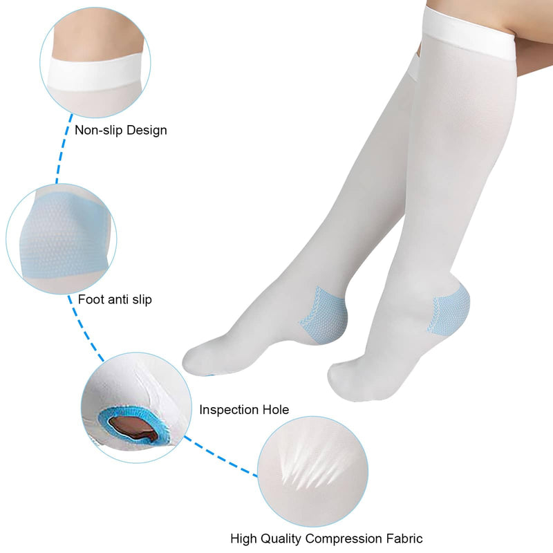 [Australia] - TED Hose Compression Stockings for Women & Men,Anti Embolism Knee-High Compression Socks with Inspection Hole,15-20mmHg Medical Compression Hose,Unisex White X-Large 