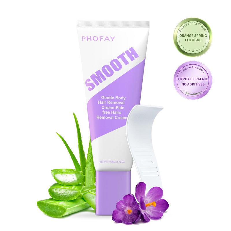 PHOFAY Hair Removal Cream for Sensitive Skin – Fast-Acting, Dermatologist-Recommended, with Aloe & Hyaluronic Acid, 3.38 fl oz Travel Size (3.53 Ounce (Pack of 1)) 1.76 Ounce (Pack of 2)