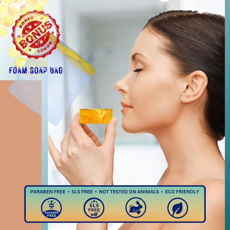 Honey Kojic Acid and Turmeric Soap for Dark Spots | Vitamin C & E, Retinol, Collagen Kojic Acid Soap Bar | Dark Spot Remover for Face | Turmeric Face Soap for Women and Men