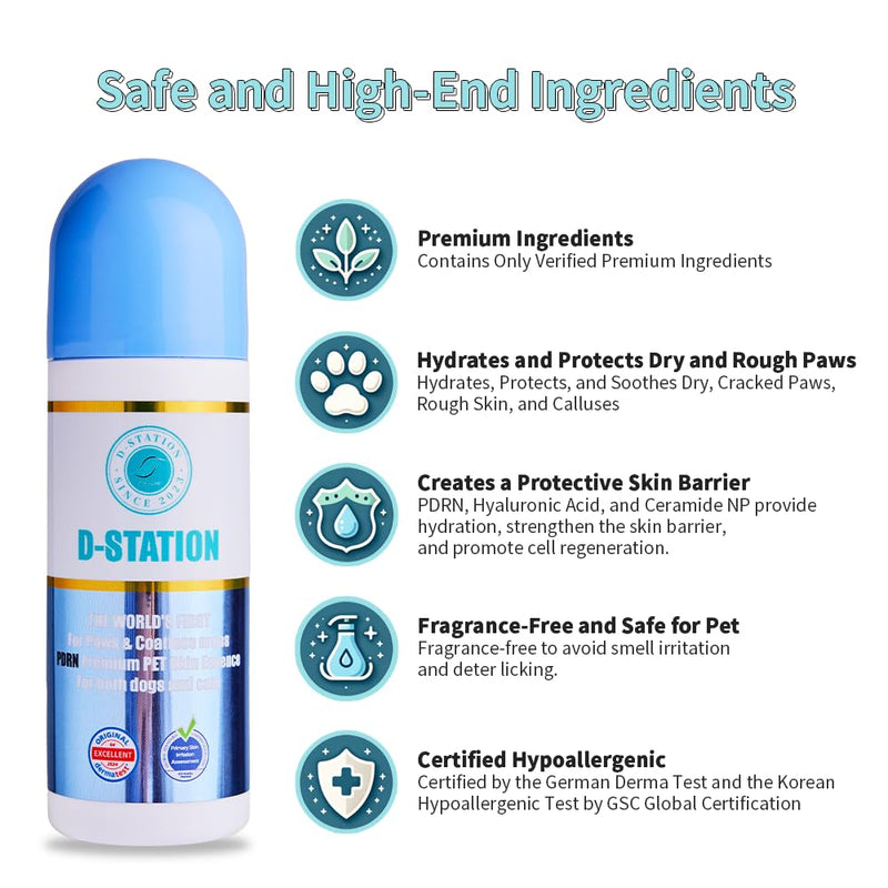 D-Station PDRN Premium Abdomen and Bottom Paw Balm Essence - Hydrates, Protects, and Soothes Dry, Cracked Paws, Rough Skin, and Calluses for Dogs and Cats. It is Gentle and Non-irritating. 2.87 oz - PawsPlanet Australia