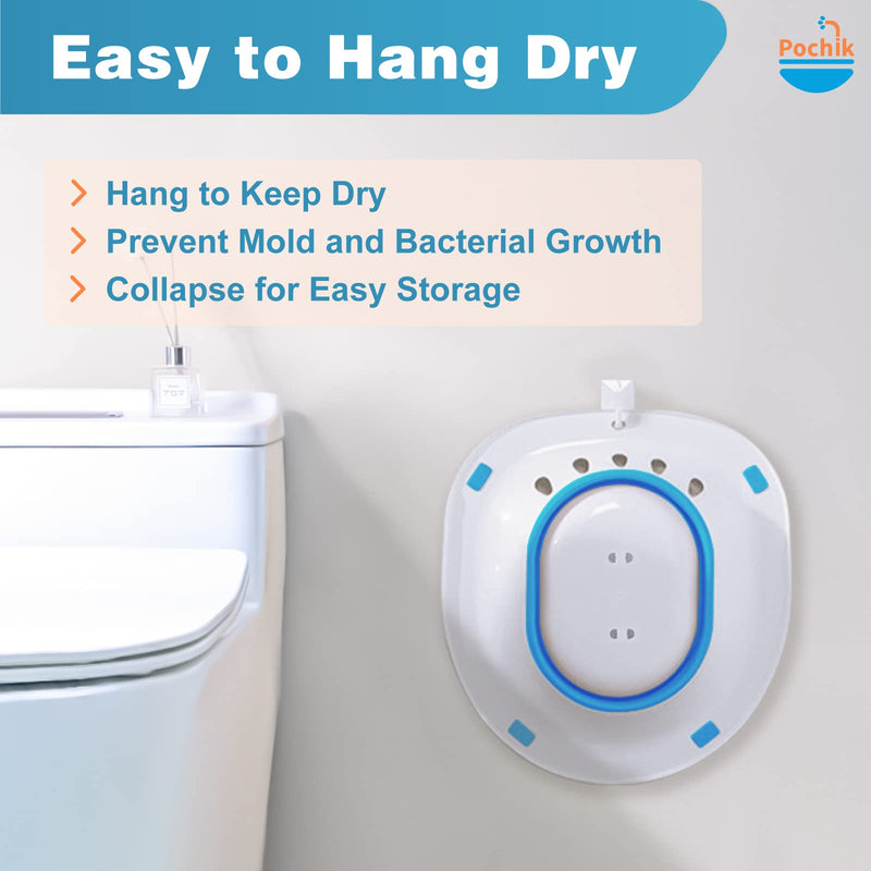 [Australia] - Sitz Bath, Sitz Bath for Hemorrhoids, Sitz Bath for Toilet Seat, Postpartum Care, Sits Bath Kit for Women, Collapsible, Flusher Hose, Drain Holes, Wider Seating Area, Deeper Bowl Blue + Flusher 