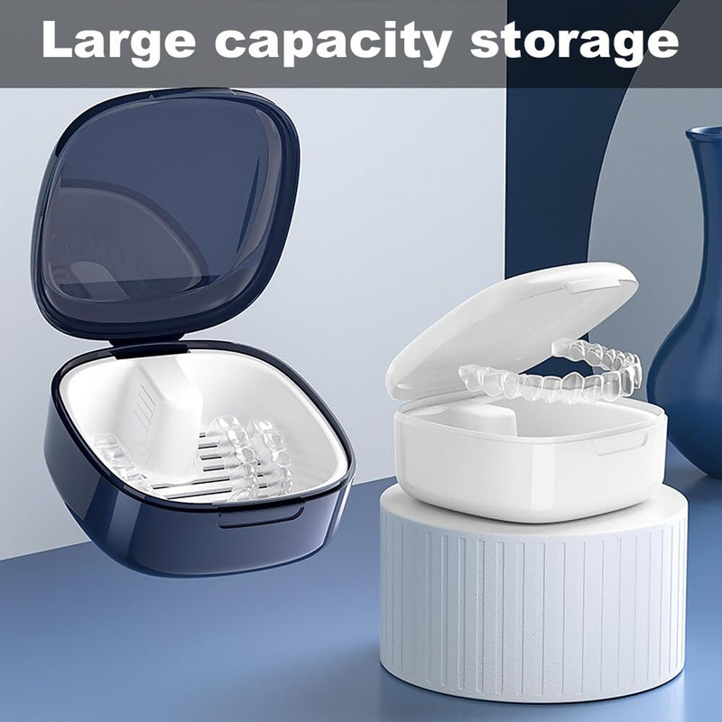 [Australia] - GmeDhc Braces box with sieve, portable denture box cover, invisible braces storage box, denture box, for holder, cleaning box white B 