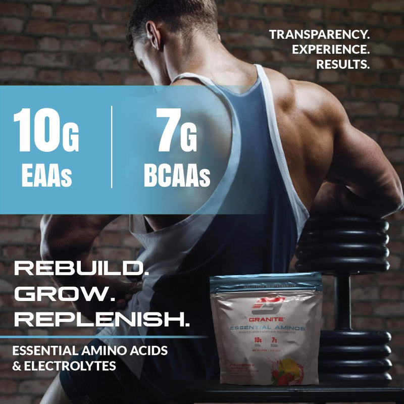 [Australia] - Granite Supplements Intra Workout Powder - Essential and Branch Chain Amino Acid Supplement for Pre-workout and Post-workout - BCAA Electrolyte Powder with Electrolytes - Strawberry Lemonade Flavor 
