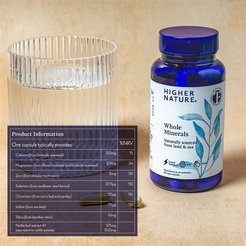 Higher Nature - Whole Minerals - Bio Minerals - Plant Based Complex - True Food® Formula - Multimineral Supplement - 100% Natural Sourced Minerals - Enhance Energy & Strengthen Immunity - 60 Capsules 60 count (Pack of 1)